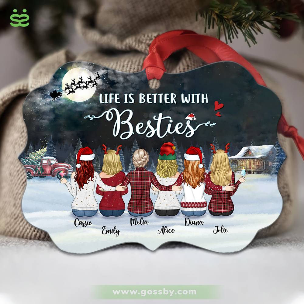 Personalized Ornament - Up to 9 Girls - Life is better with Besties (8766)