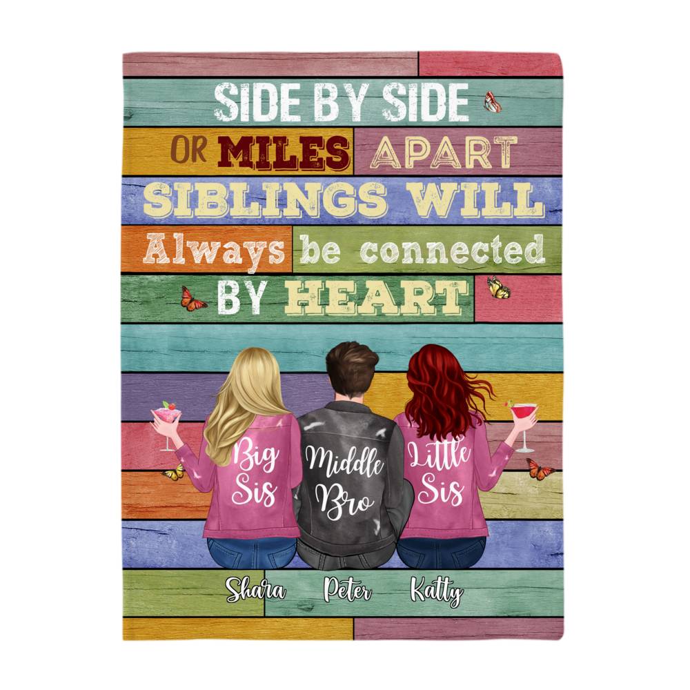 Personalized Blanket - Up to 6 Siblings - Side by side or miles apart, Siblings will always be connected by heart (6361)_3