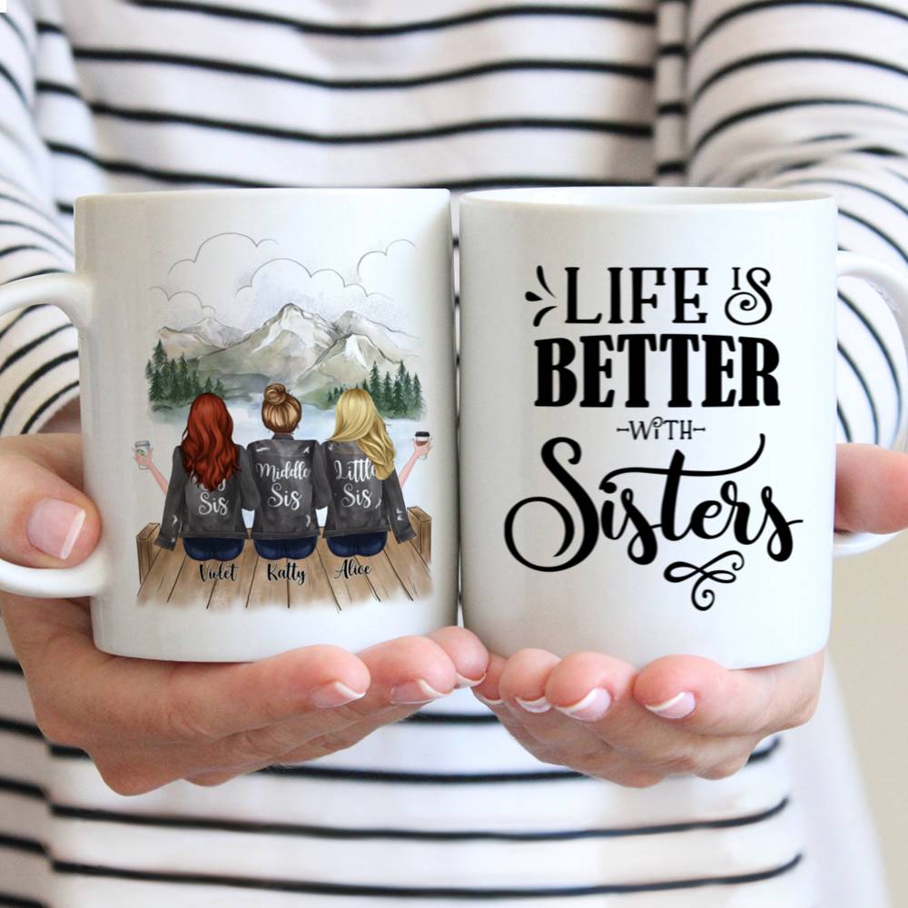 Personalized Mug - Up to 5 Sisters - Life is better with Sisters (Ver 3) (Grey) - Mountain