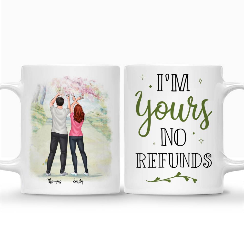 Personalized Mug - Couple making love word with hand sign - I'm Yours No Refunds_3