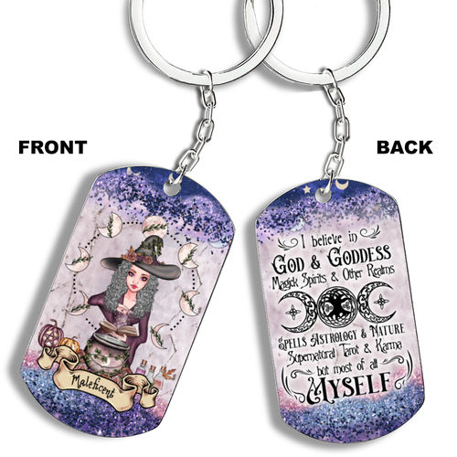 Personalized Keychain - Witch - I Believe In God And Goddess Magick Spirits And Other Realms Spells Astrology And Nature Supernatural Tarot And Karma But Most Of All Myself (6818)
