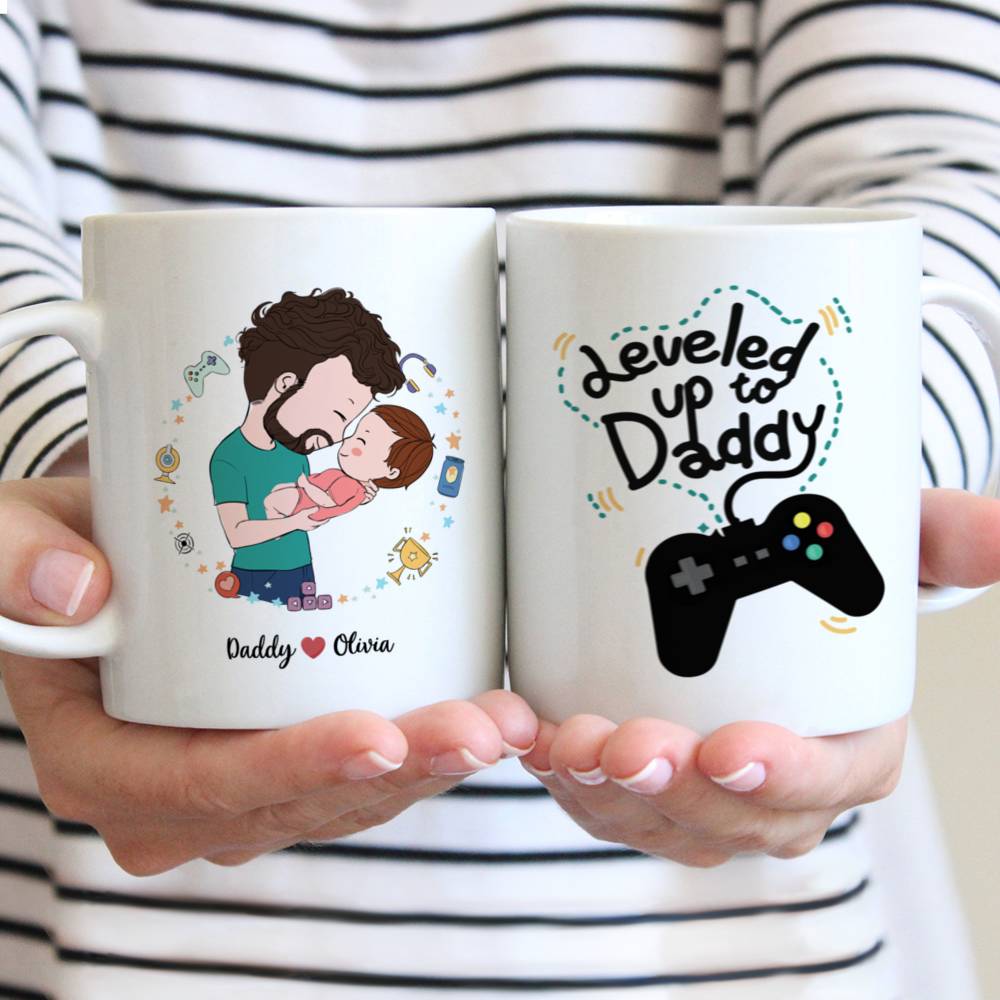 Personalized Mug - Father and Baby - Leveled Up To Daddy - 2022