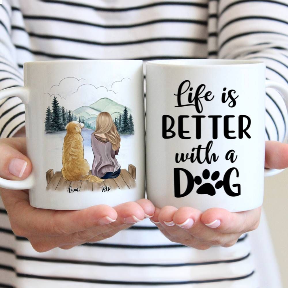 Personalized Dog Mugs - Girl and Dogs - Life Is Better With Dogs