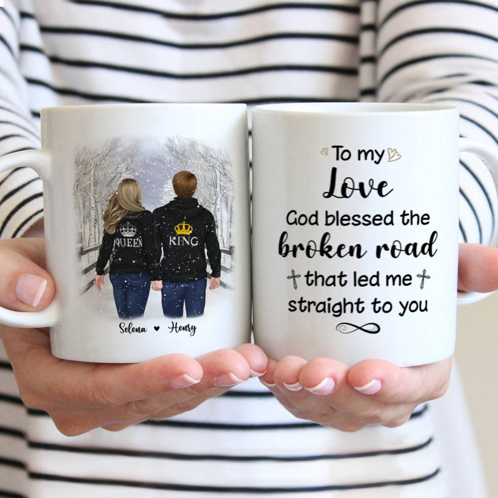 Personalized Mug - Winter Romance - To My Love God Blessed The Broken Road That Led Me Straight To You