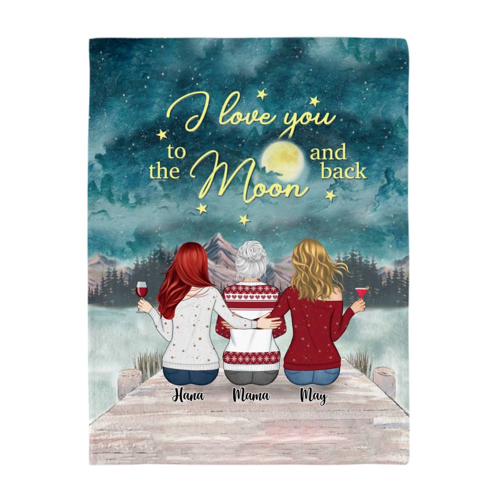 Personalized Blanket - Mother & Daughter - I love you to the moon and back - Blanket (Up to 5 Woman)_2