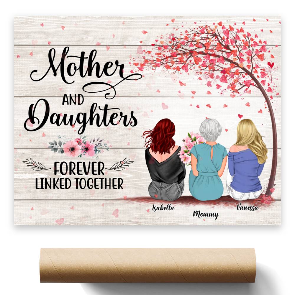 Mother  Daughter & Son - Mother And Daughters Forever Linked Together 2D - Wooden BG - Ver 1_1