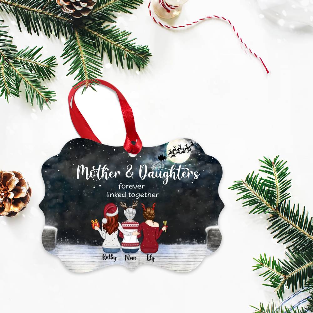 Personalized Ornament - Mother & Daughter - Up to 8 Daughter - Xmas ornament - Mother & Daughters Forever Linked Together (BD)_2