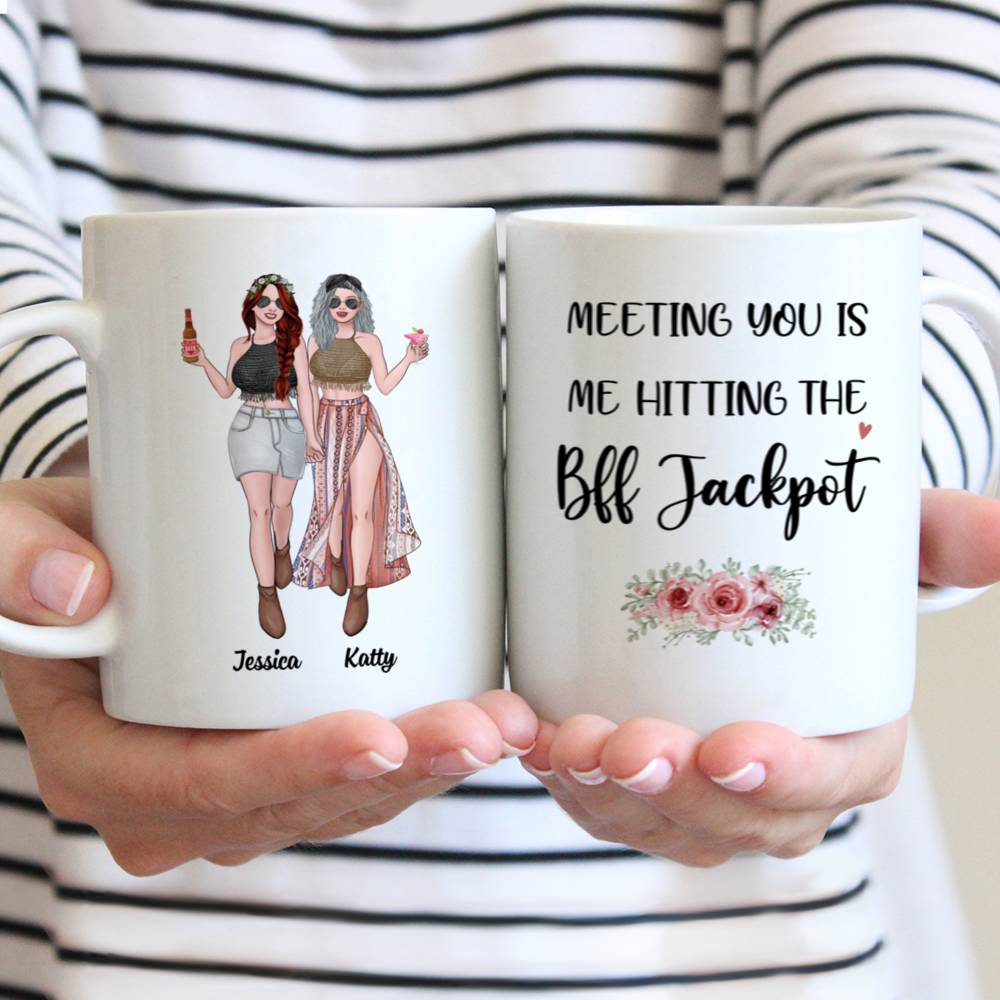 Personalized Mug - Best friends - UP TO 5 girls - Meeting you is me hitting e bff jackpot - MK2