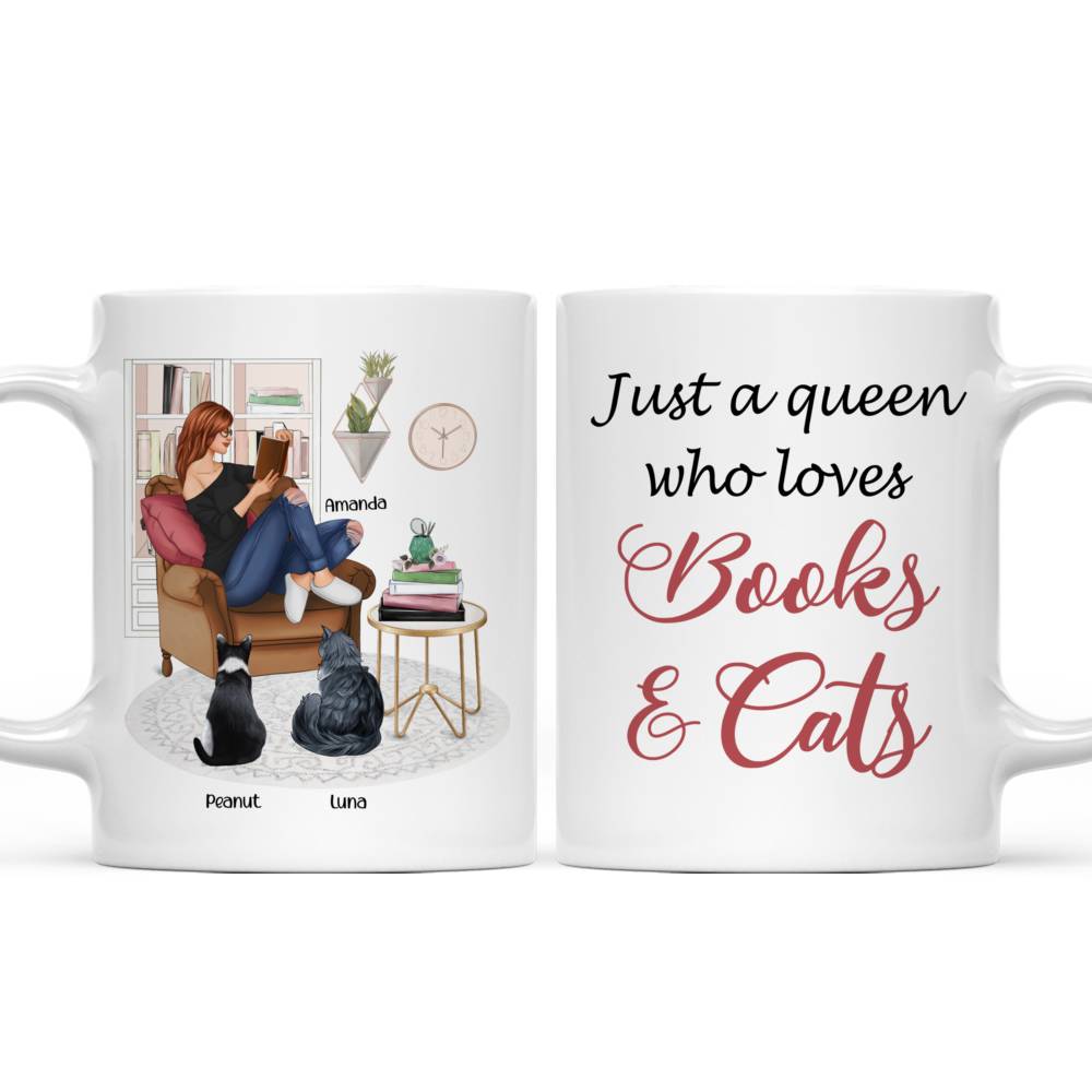 Personalized Mug - Reading Girl - Just a queen who loves books and cats_3