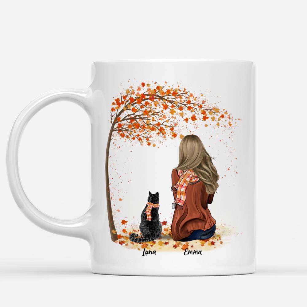 Personalized Mug - Girl and Cats Autumn - Life Is Better With A Cat_1