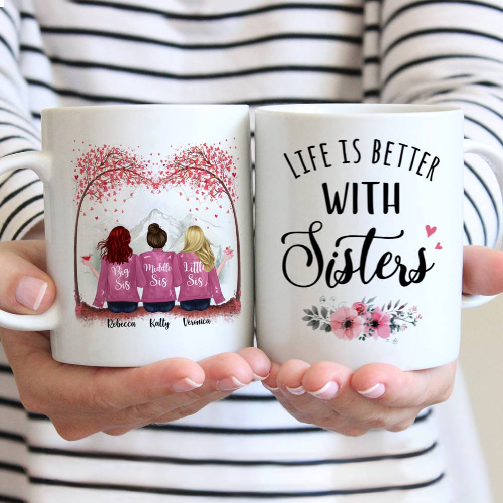 Personalized Mug - Up to 6 Sisters - Life Is Better With Sisters (Ver 1) (Heart Tree)