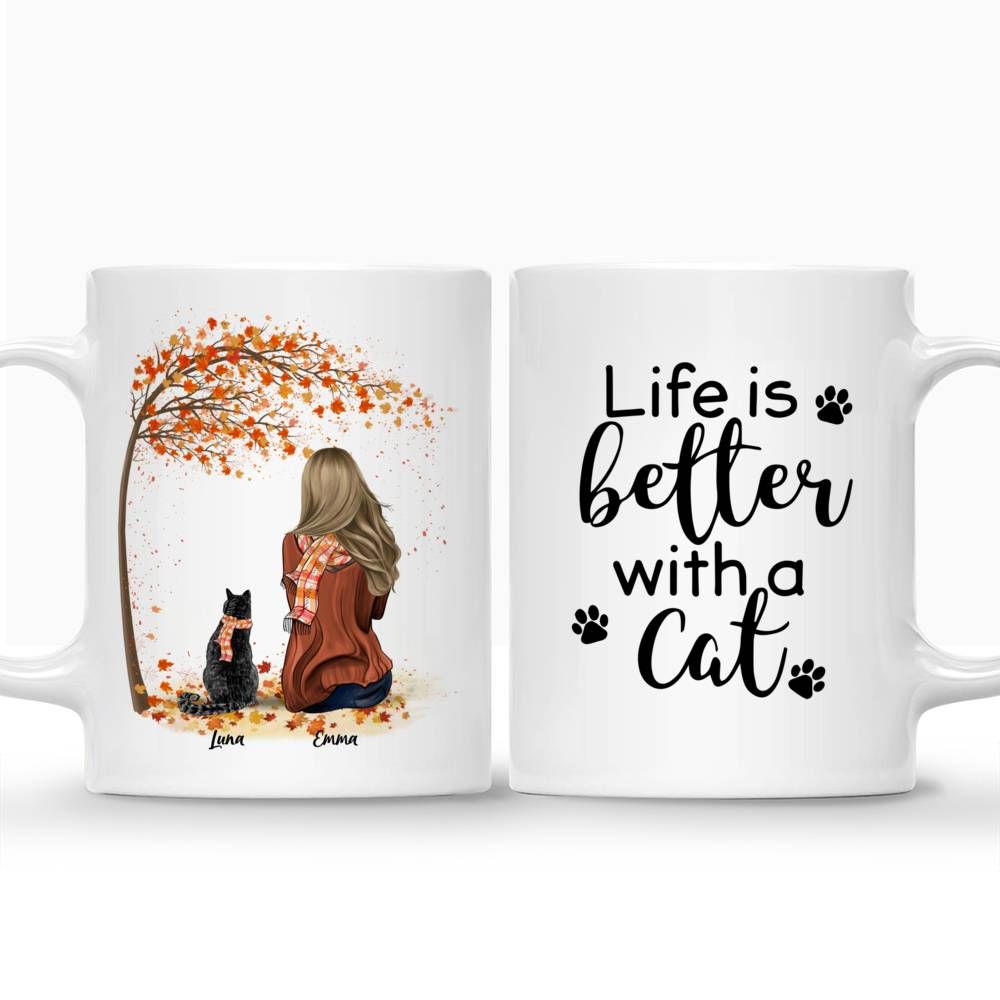 Personalized Mug - Girl and Cats Autumn - Life Is Better With A Cat_3