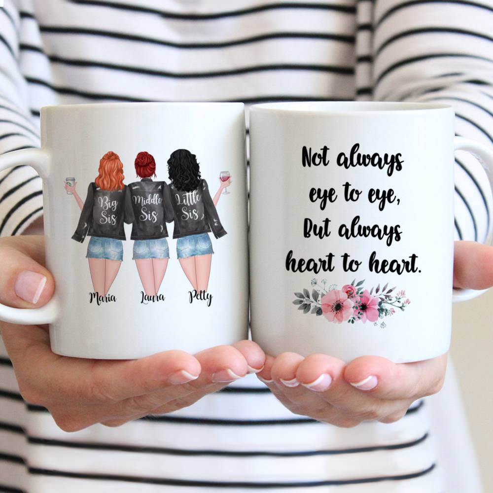 Personalized Mug - Sisters Not Always Eye to Eye But Always Heart to Heart