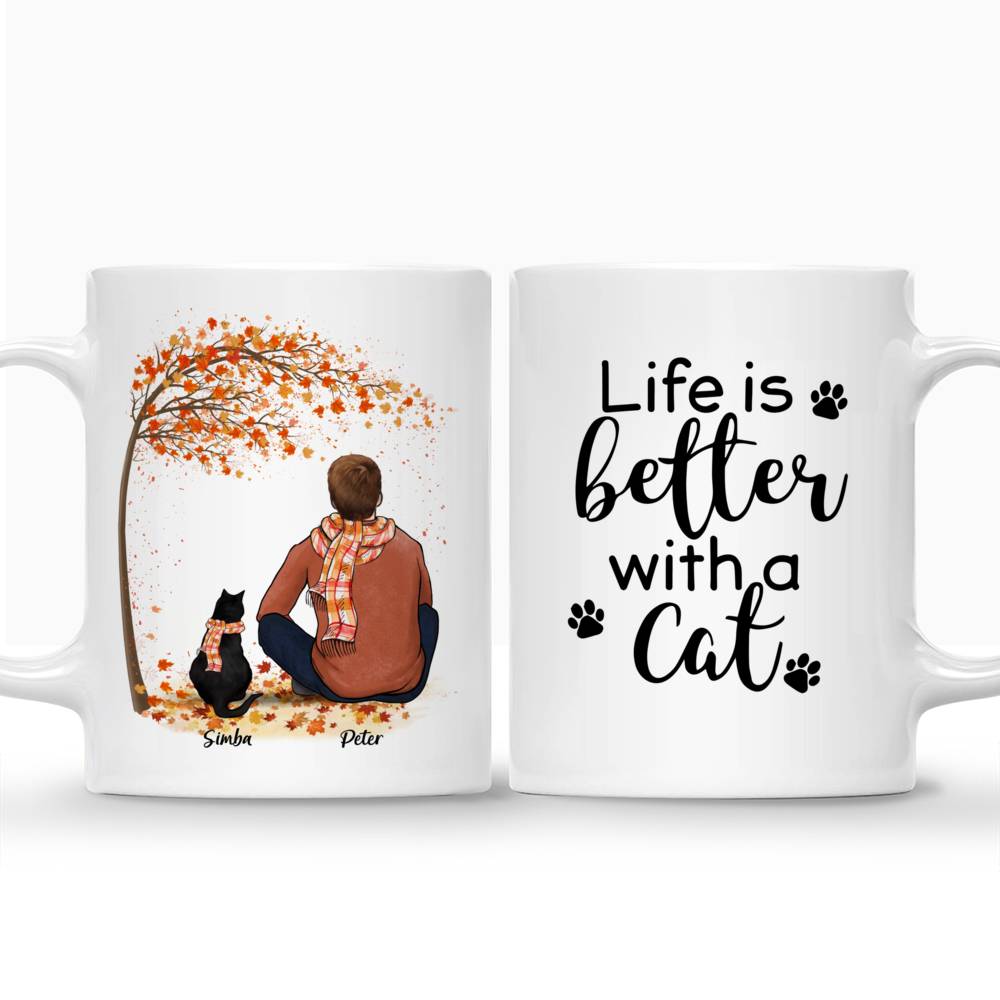 Personalized Mug - Man and Cats - Autumn - Life Is Better With A Cat_3