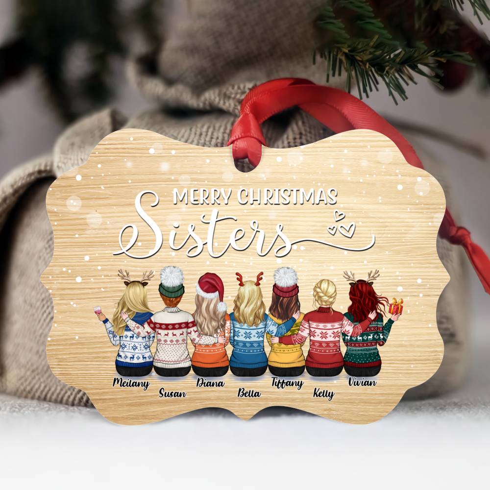 Personalized Ornament - Up to 9 Women - Ornament - Merry Christmas Sisters (Snow_W)