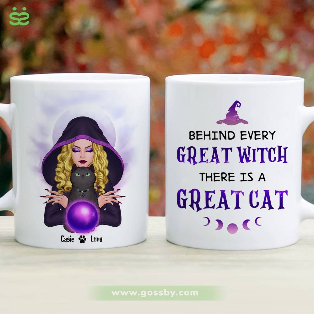 Personalized Mug - Halloween - Cat Witch - Behind every great witch there is a great cat_2