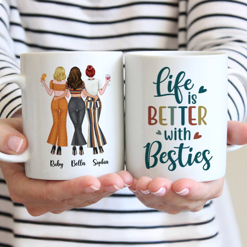 Personalized Mug - Up to 3 Girls - Life Is Better With Besties 70s