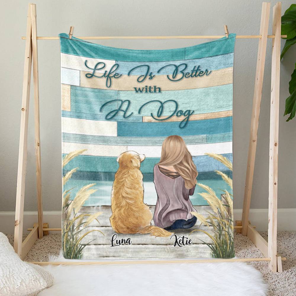 Custom Fleece Blankets - Girl and Dogs - Life is Better With A Dog_1