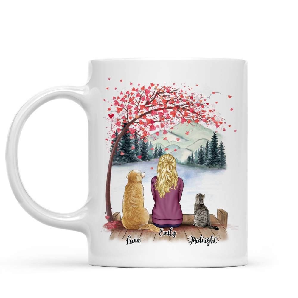 Personalized Mug - Women/Man/Boy/Girl and Cat/Dog - Life is Better with FurBabies - Pink color tree_1