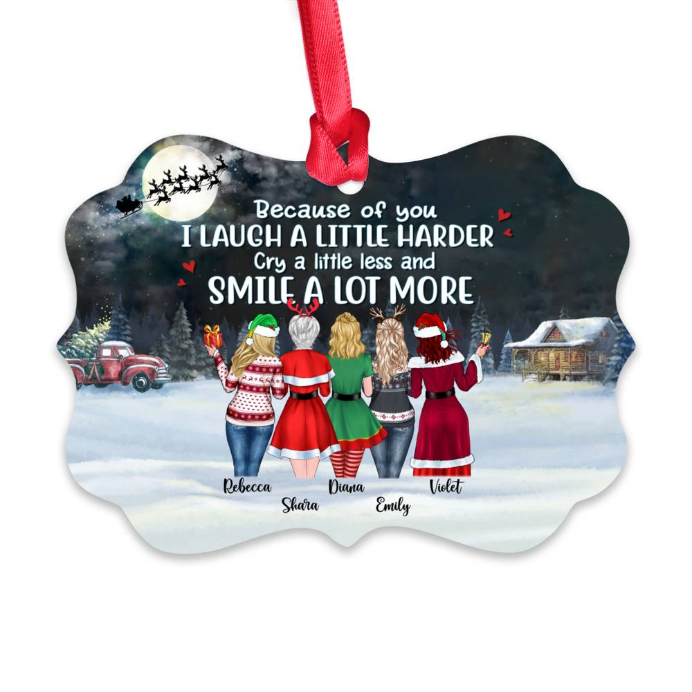 Personalized Ornament - Up to 9 Girls - Because Of You I Laugh A Little Harder Cry A Little Less And Smile A Lot More (8821)_1