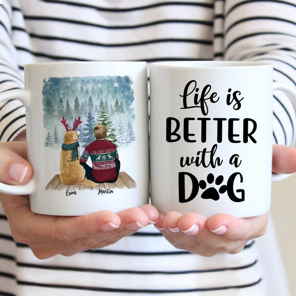 Personalized Man & Dog Christmas Mug - Life Is Better With A Dog