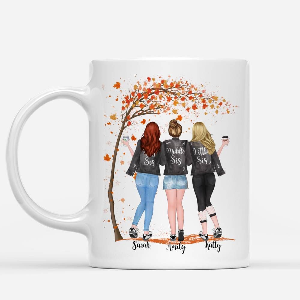 Personalized Mug - Up to 5 Girls - Sisters forever, never apart. Maybe in distance but never at heart - Autumn Tree_1