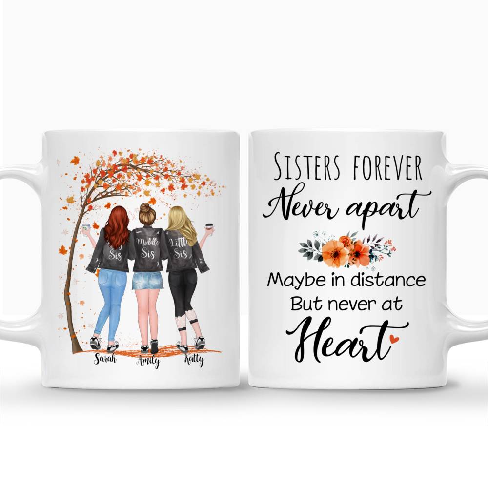 Personalized Mug - Up to 5 Girls - Sisters forever, never apart. Maybe in distance but never at heart - Autumn Tree_3