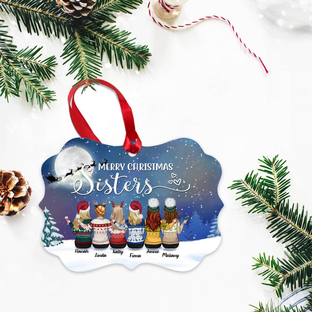 Up to 9 Women - Custom Ornament - Merry Christmas Sisters (Snow_C)_2