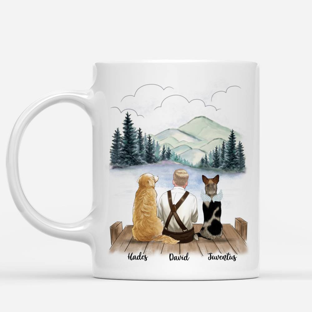 Personalized Mug - Old Man and Dogs - Dear dad, thanks for all the belly rubs and for picking up my poop. Love, your favorite - Ver 3_1