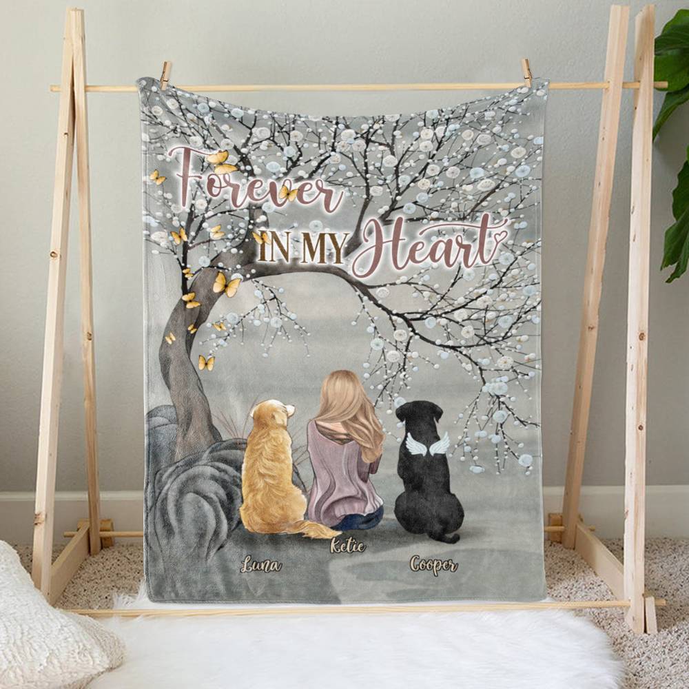 Personalized Blanket - Girl and Dog - Forever In My Heart - Up to 4 Dogs_1