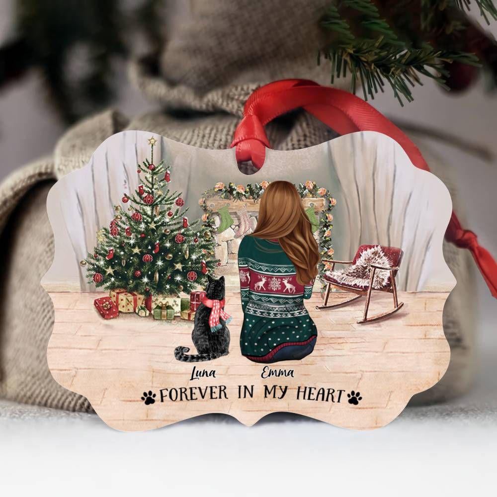 Personalized Christmas Ornament - Forever In My Heart (Girl & Cats)