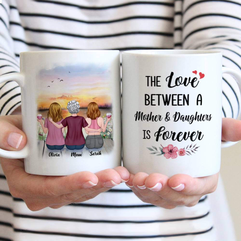 Personalized Mug - Mother & Children - Sunset - The Love Between A Mother And Daughters Is Forever