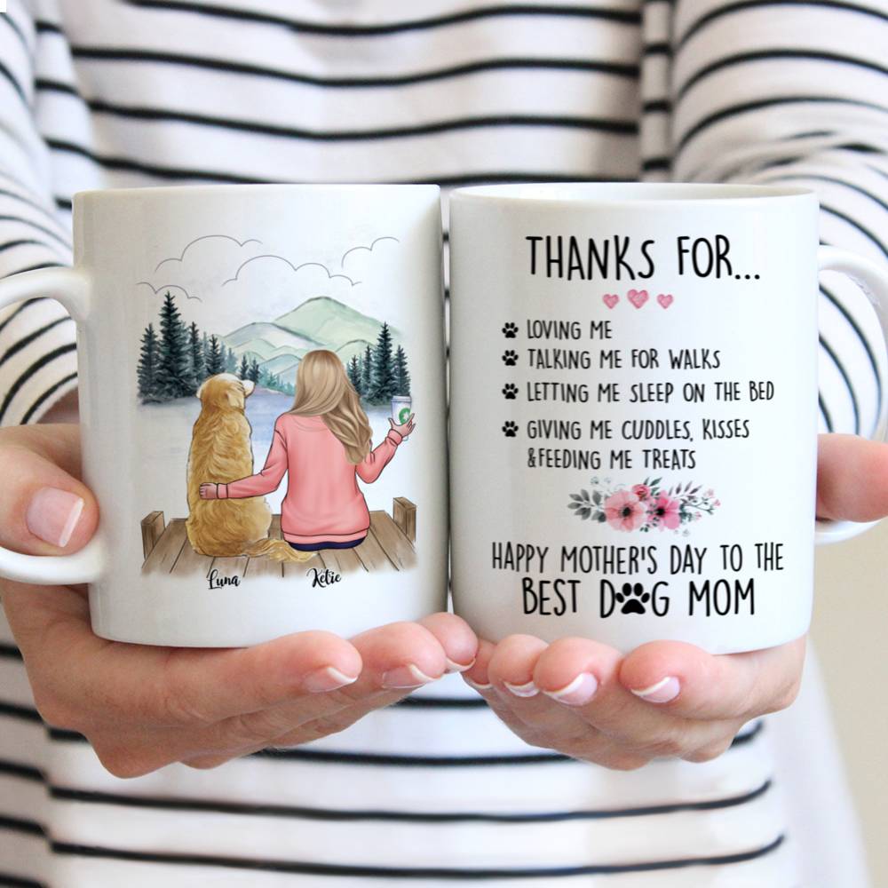 Personalized Mug - Girl and Dogs - Thanks For Loving Me Talking Me For Walks Happy Mothers Day To The Best Dog Mom