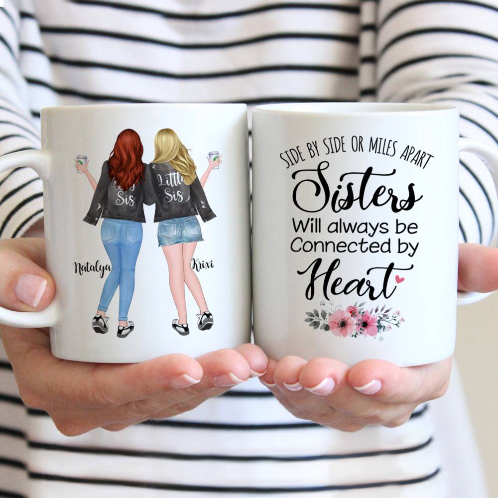 Personalized Mugs - Sisters will always be connected by heart