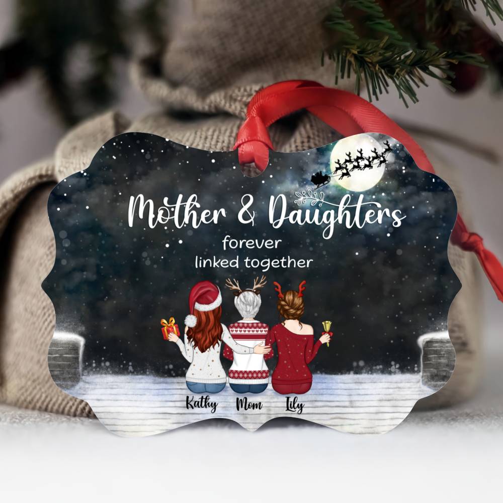 Personalized Ornament - Mother & Daughter - Up to 8 Daughter - Xmas ornament - Mother & Daughters Forever Linked Together (BD)