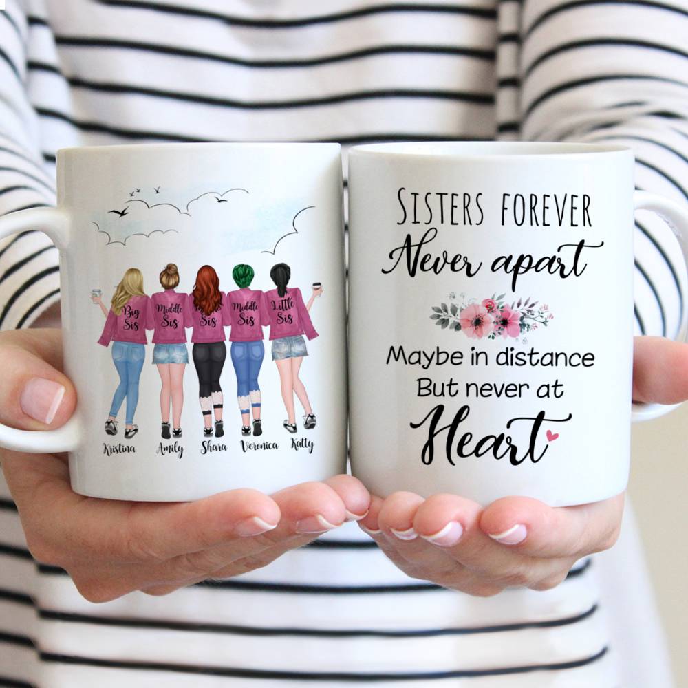 Custom Coffee Mugs for 5 Sisters - Sisters Forever, Never Apart