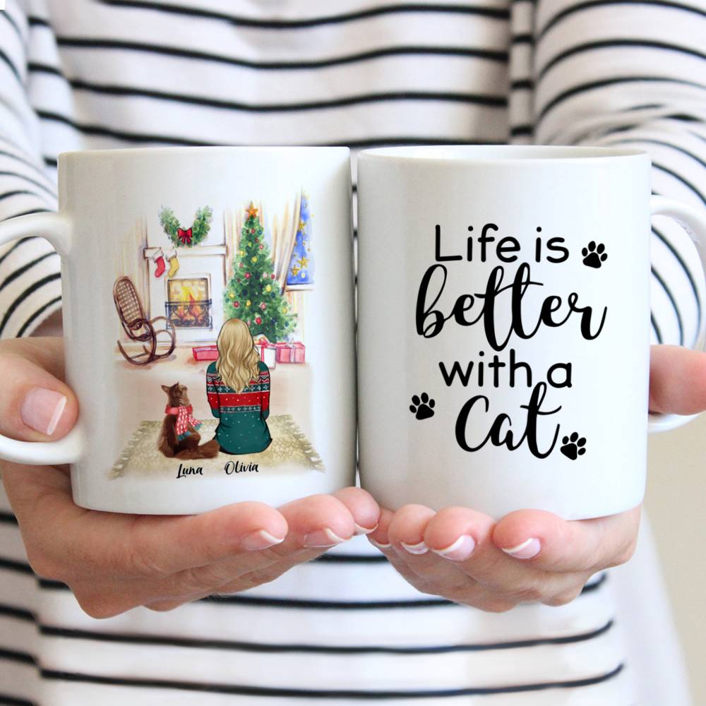 Personalized Christmas Mug - Life is Better with Cats