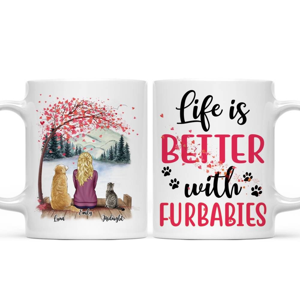 Personalized Mug - Women/Man/Boy/Girl and Cat/Dog - Life is Better with FurBabies - Pink color tree_3