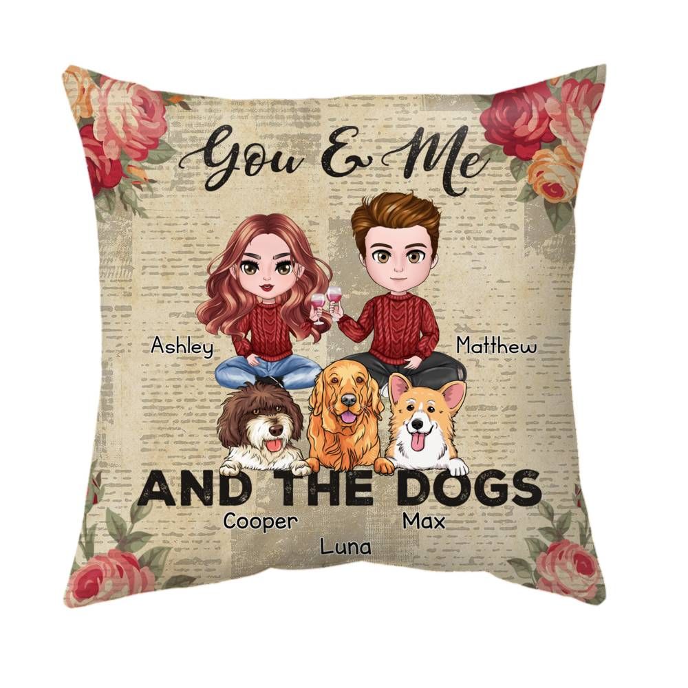 Personalized Pillow - Couple - You & Me And The Dogs_1