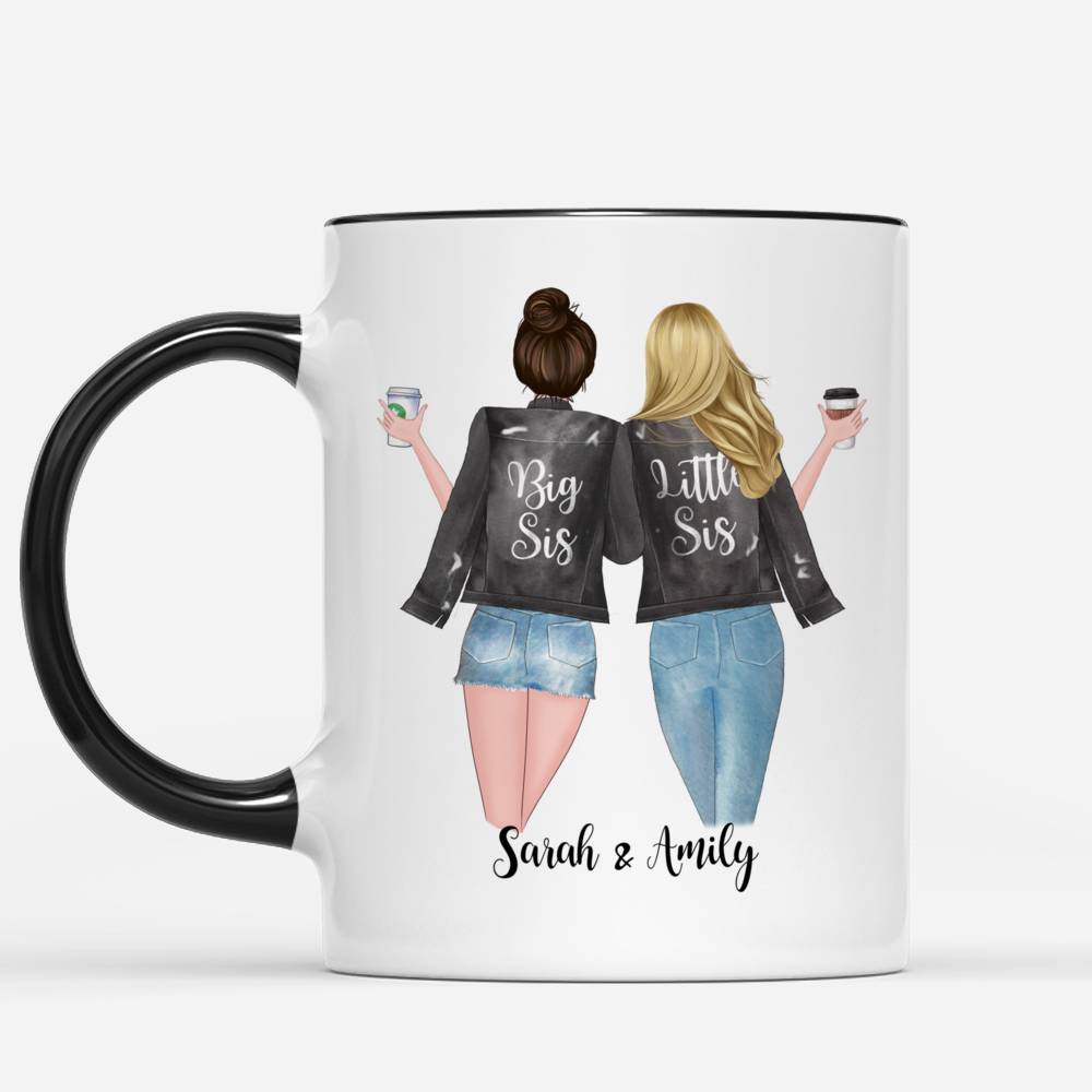 Personalized 2 Sisters Coffee Mugs - Sisters Will Always Be Connected By Heart_1