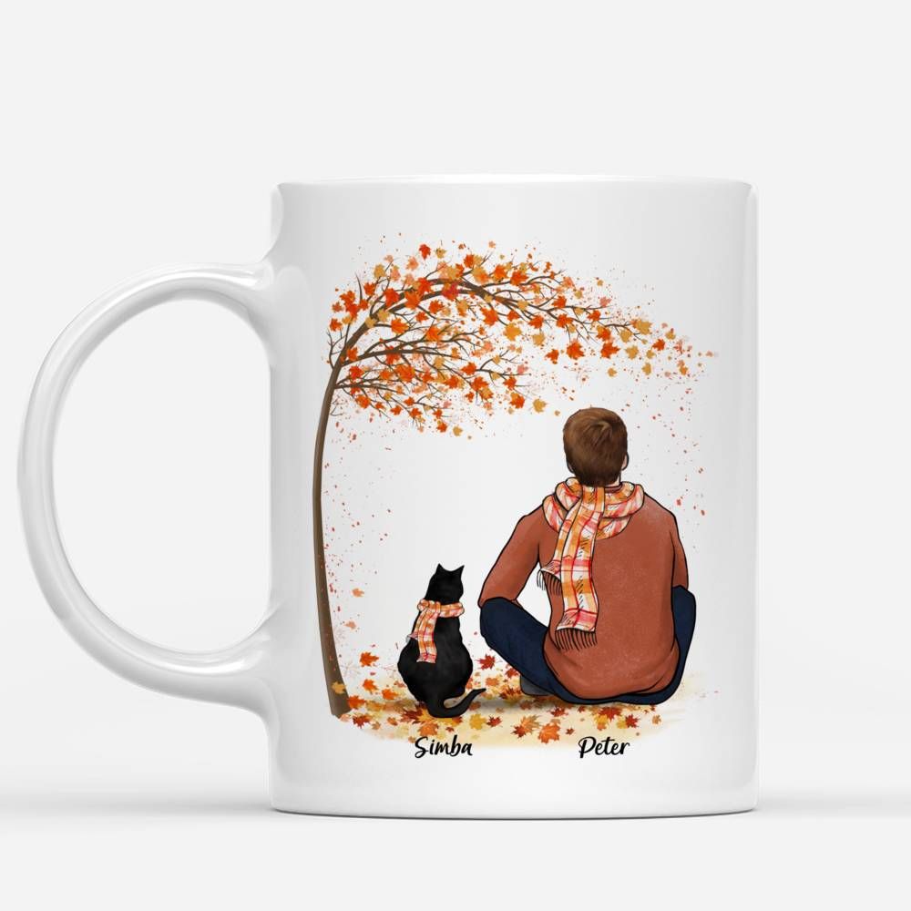 Personalized Mug - Man and Cats - Autumn - Life Is Better With A Cat_1