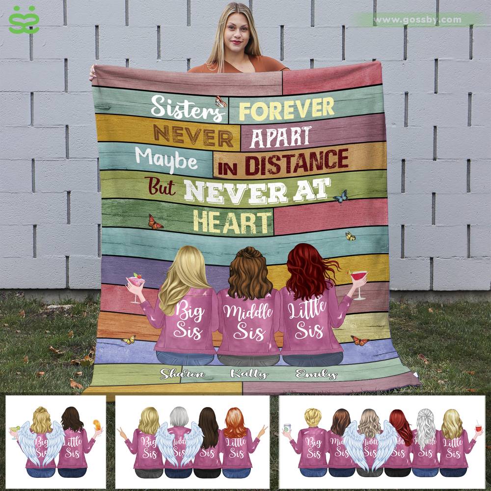 Personalized Blanket - Sisters Forever, Never Apart (5980) | Gossby