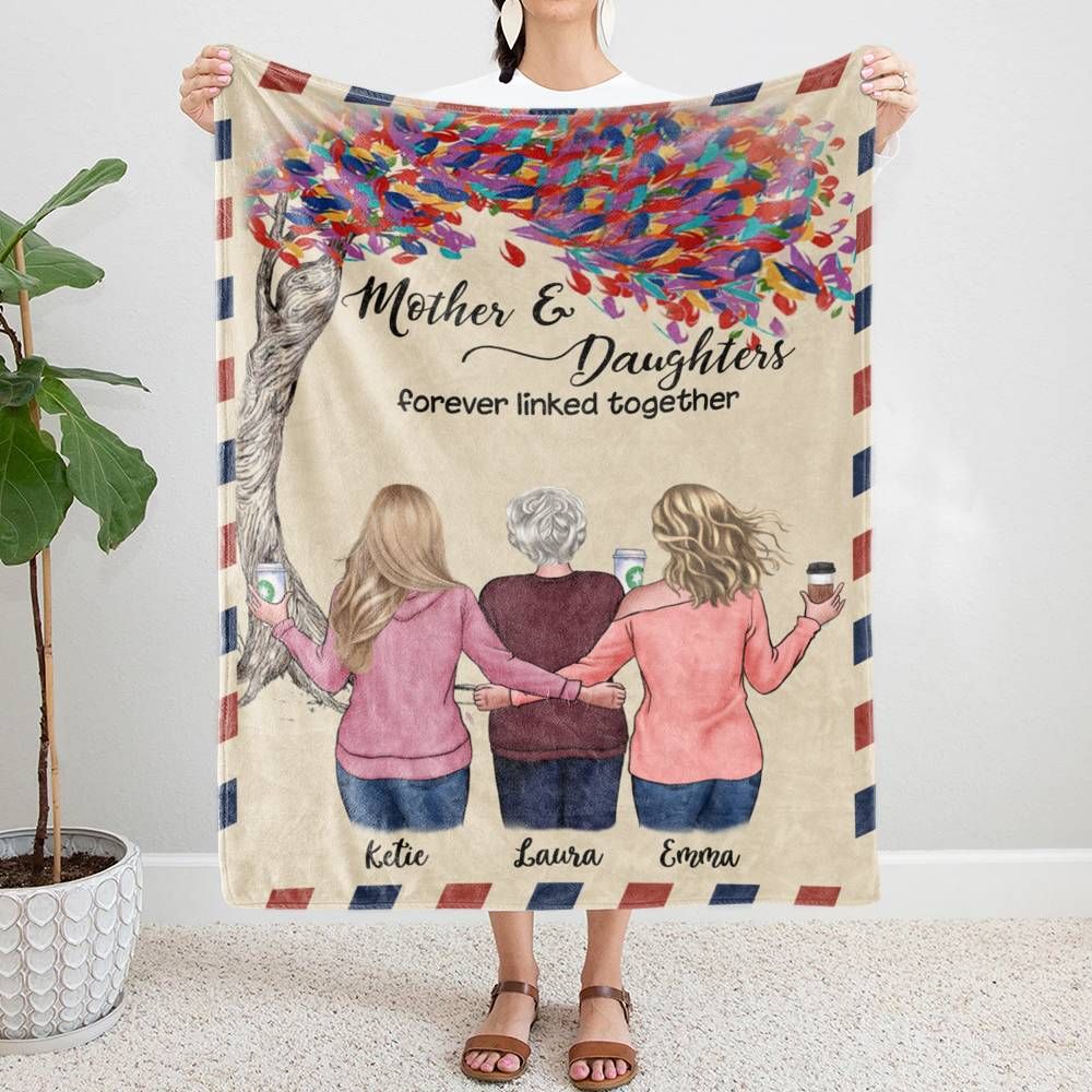Personalized Fleece Blanket - Mother and Daughter Forever Linked Together_1