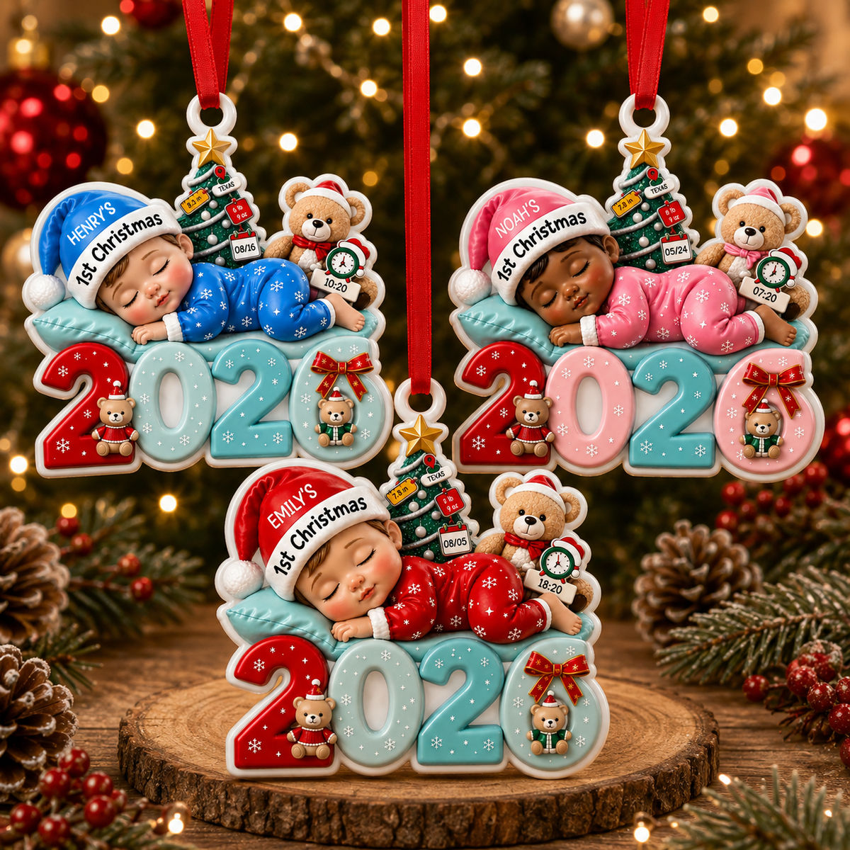 Personalized Baby’s 1st Christmas 2026 Ornament - Custom Name, Birth Date, Weight, Length & Time Keepsake - Personalized Acrylic Custom Shape 3D Ornament
