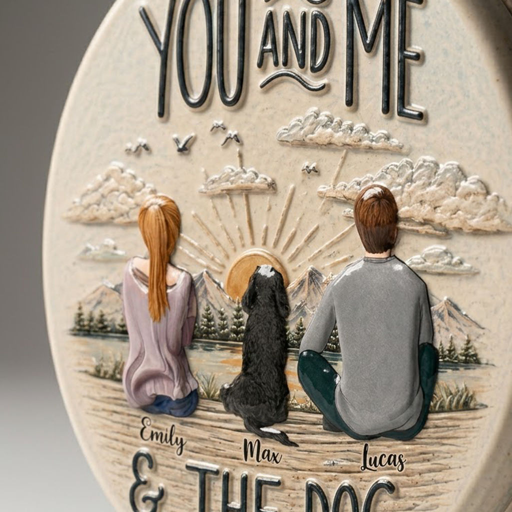 Personalized "You & Me & the Dog" 3D Ceramic Ornament - Custom Names Newlyweds Anniversary, Dog Mom & Dad Christmas Tree Keepsake_1