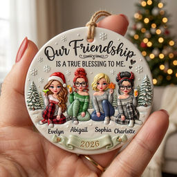 Personalized "Friendship is a Blessing" 3D Ornament - Custom Names Christmas Tree Keepsake Gift for Best Friends, Sisters, Roommates_4