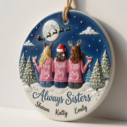 Personalized Up to 6 Sisters 3D Ceramic Ornament - "Always Sisters" Custom Names Big Middle Little Sis Christmas Keepsake Gift_2