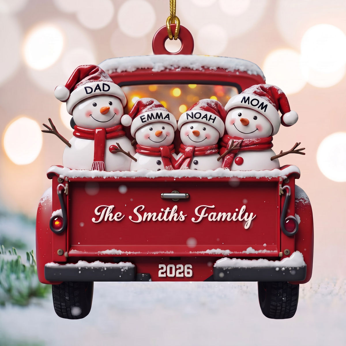 Family Ornament - Custom Family Snowman Christmas Truck Raised 3D Ornament, Family Keepsake, Family Christmas Gifts - Personalized Acrylic Custom Shape 3D Ornament_3