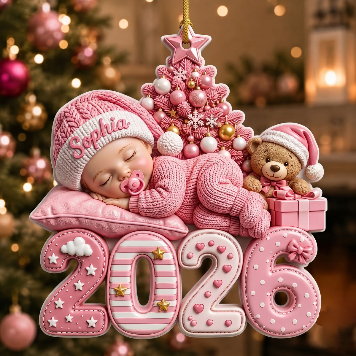 Baby First Christmas - 2026 3D Relief, Keepsake for Newborn, Nursery & New Parents - Personalized Acrylic Custom Shape 3D Ornament