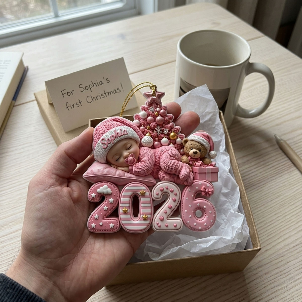 Baby First Christmas - 2026 3D Relief, Keepsake for Newborn, Nursery & New Parents - Personalized Acrylic Custom Shape 3D Ornament_3